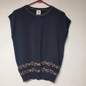Sweater - Women - Sweater Bazaar - Black Pullover Sleeveless - Vintage - Medium